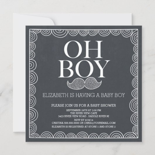 Invitation au Baby shower Chalkboard Mustache (Devant)