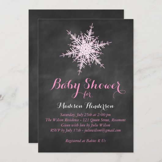 Invitation au Baby shower Chalkboard Snowflake - r (Devant / Derrière)