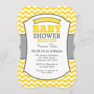 Invitation au Baby shower Chevron gris jaune