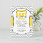 Invitation au Baby shower Chevron gris jaune (Debout devant)