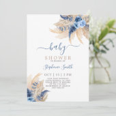 Invitation au Baby shower chic Blue Pampas Grass B (Debout devant)
