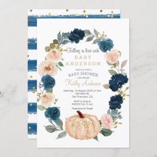 Invitation au Baby shower Citrouille bleu et blanc