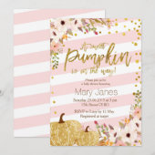 Invitation au Baby shower Citrouille d'or rose (Devant / Derrière)