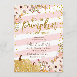 Invitation au Baby shower Citrouille d'or rose