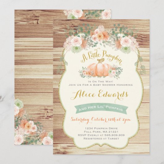 Invitation au Baby shower Citrouille neutre pour l (Devant / Derrière)