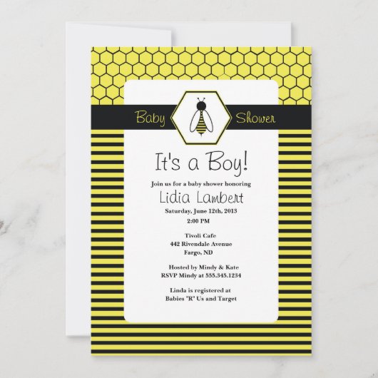 Invitation au Baby shower d'abeilles (Devant)