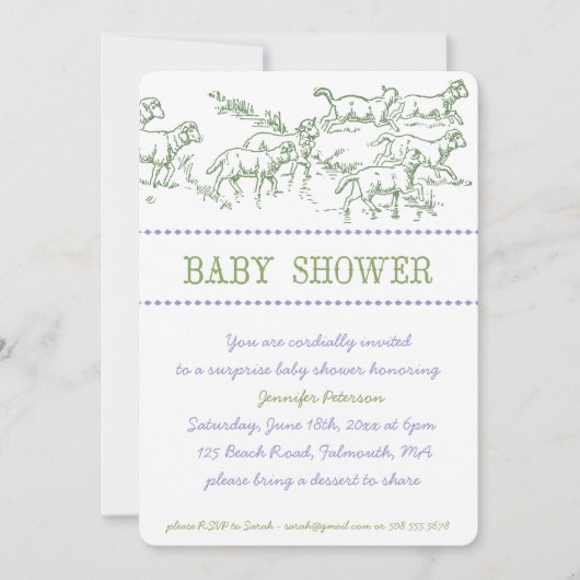 Invitation au Baby shower d'agneau vert - unisex (Devant)
