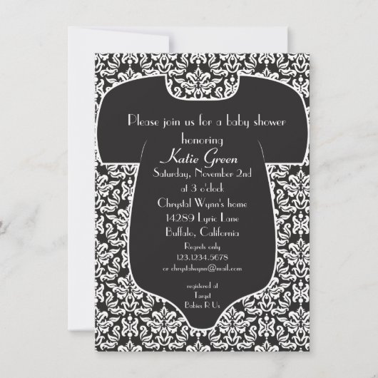 Invitation au Baby shower Damas - Noir (Devant)