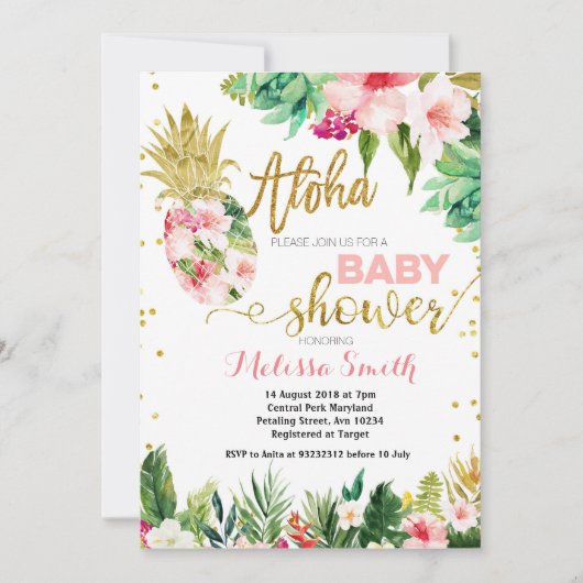 Invitation au baby shower d'ananas CACTUS tropical (Devant)