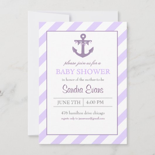 Invitation au Baby shower d'Ancres Purple Ahoy (Devant)