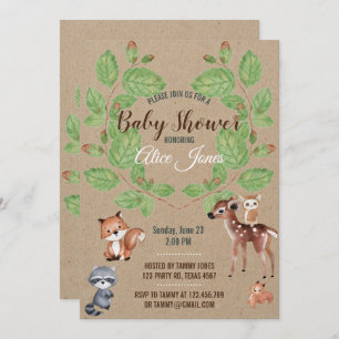 Invitation au Baby shower d'animaux de bois d'aqua