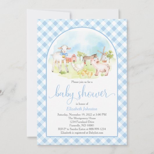 Invitation au Baby shower d'animaux de ferme (Devant)