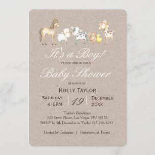Invitation au Baby shower d'animaux de ferme