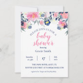 Invitation au Baby shower d'aquarelle Blush et Nav (Devant)