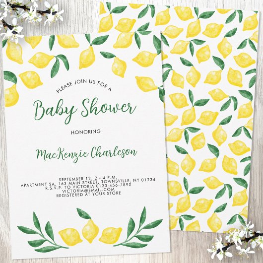 Invitation au Baby shower d'aquarelle de citron