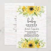 Invitation au Baby shower d'aquarelle de tournesol (Devant / Derrière)