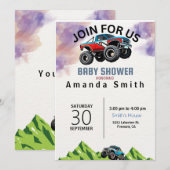 Invitation au Baby shower d'aquarelle Monster Truc (Devant / Derrière)