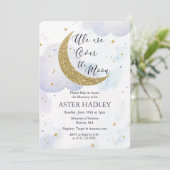Invitation au Baby shower d'aquarelle sur la lune (Debout devant)
