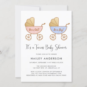 Invitation au Baby shower d'aquarelle Twin Girl Bo