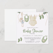 Invitation au Baby shower d'aquarelle verte (Devant / Derrière)