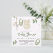 Invitation au Baby shower d'aquarelle verte (Debout devant)