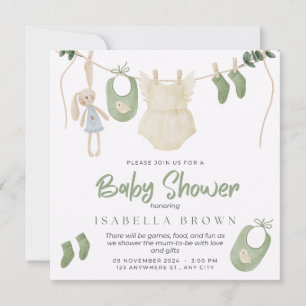 Invitation au Baby shower d'aquarelle verte