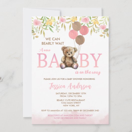 Invitation au baby shower d'attente de la fille Te (Devant)