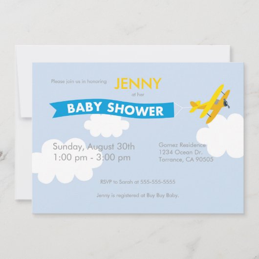 Invitation au Baby shower d'avion (Devant)
