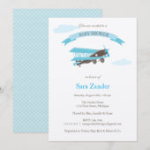 Invitation au Baby shower d'avion - Bleu et Brown (Devant / Derrière)