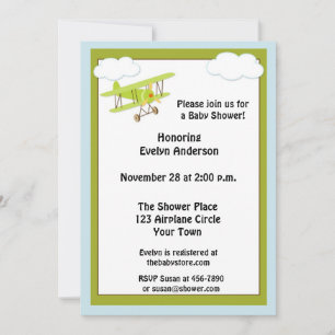 Invitation au Baby shower d'avion vert