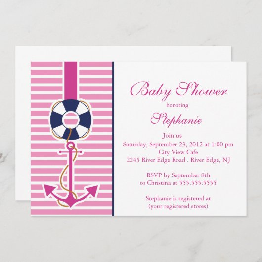 Invitation au Baby shower de Ancre nautique modern (Devant / Derrière)