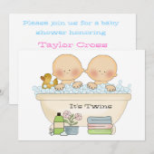 Invitation au Baby shower de bain à bulles Twins (Devant / Derrière)
