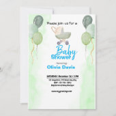 Invitation au Baby shower de balais vert (Devant)