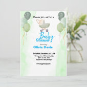 Invitation au Baby shower de balais vert (Debout devant)