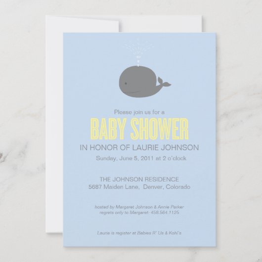 Invitation au Baby shower de baleine (Devant)