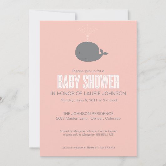 Invitation au Baby shower de baleine (Devant)