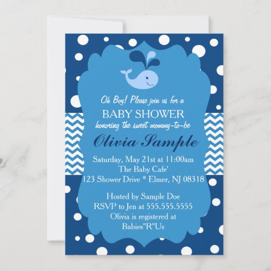 Invitation au Baby shower de baleine, Baby shower (Devant)
