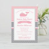 Invitation au Baby shower de baleine rose Preppy (Debout devant)