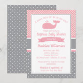 Invitation au Baby shower de baleine rose Preppy (Devant / Derrière)