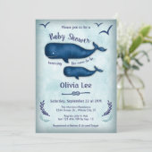 Invitation au Baby shower de baleine vintage (Debout devant)