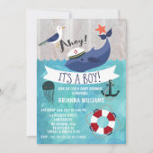 Invitation au Baby shower de baleines Ahoy (Devant)