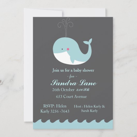 Invitation au Baby shower de baleines bleues (Devant)