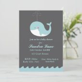 Invitation au Baby shower de baleines bleues (Debout devant)