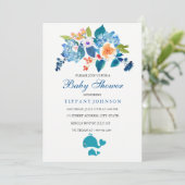 Invitation au Baby shower de baleines florales du (Debout devant)