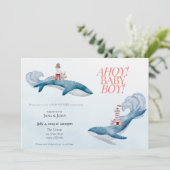 Invitation au Baby shower de baleines nautiques (Debout devant)