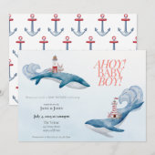 Invitation au Baby shower de baleines nautiques (Devant / Derrière)