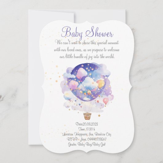 Invitation au baby shower de ballon. Nouvelle fête (Devant)