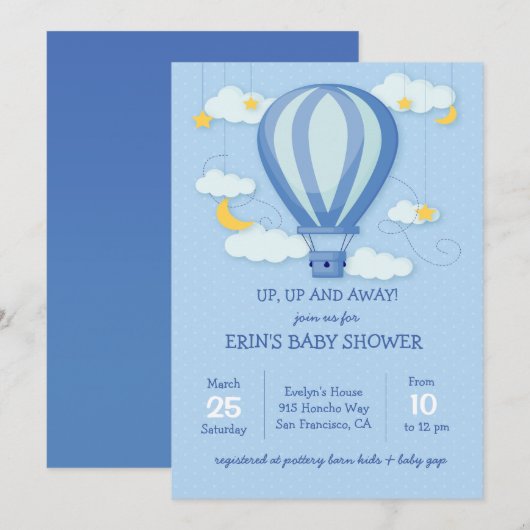 Invitation au Baby shower de ballons à air chaud (Devant / Derrière)