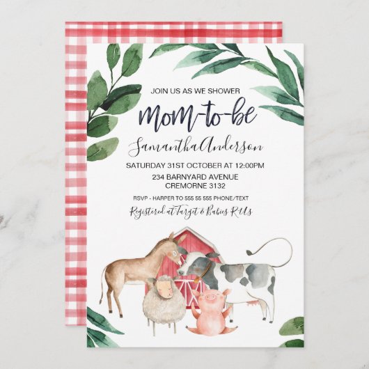 Invitation au Baby shower de Barnyard, dans le jar (Devant / Derrière)