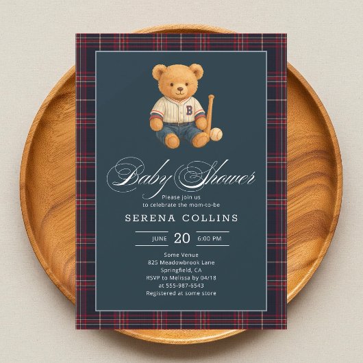 Invitation au Baby shower de base-ball de Preppy B